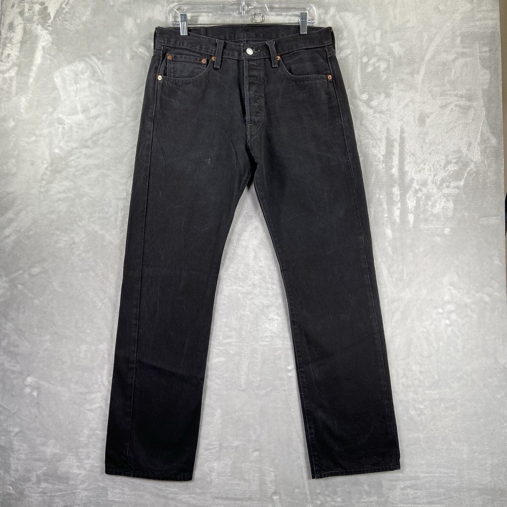 Levi's 501 Jeans mens 33x31 Black Denim Dark Wash Straight Leg Button Fly Cotton